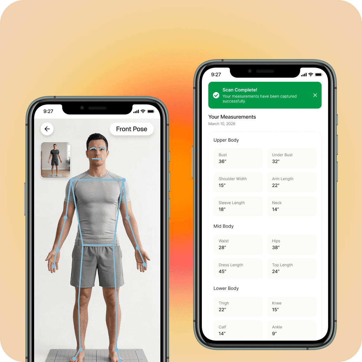 AI body measurement app preview